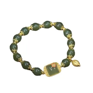 Jade Flower and Gold Leaf Design Bracelet