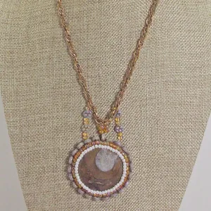 Exquisite Jala Beaded Ammonite Gemstone Pendant Necklace