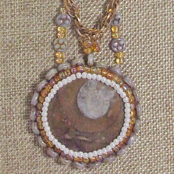 Exquisite Jala Beaded Ammonite Gemstone Pendant Necklace