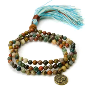 Jasper Mix 6mm Knotted Mala with Silk Tassel #84