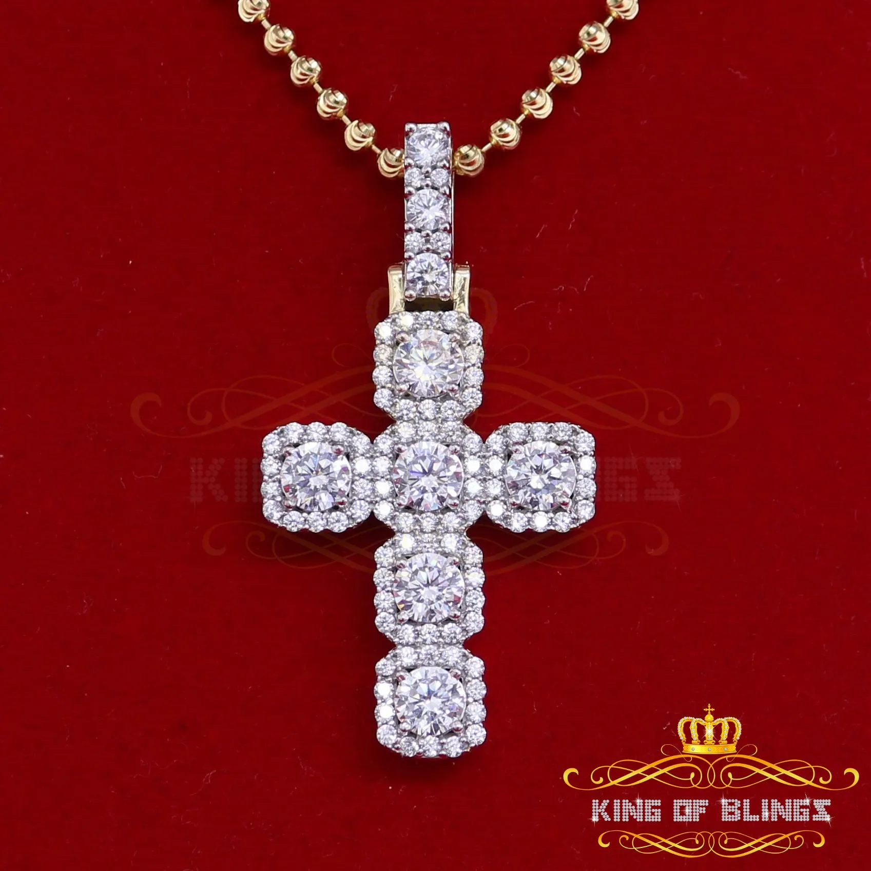 King of Bling's Yellow 925 Sterling Silver Cross Pendant 8.03ct Cubic Zirconia