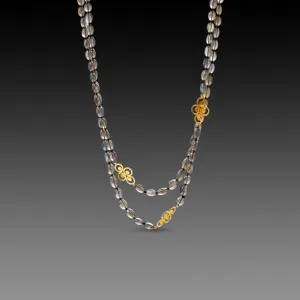 Long Labradorite and Gold Filigree Necklace