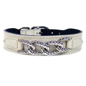 Mayfair Dog Collar in Eggshell & Nickel