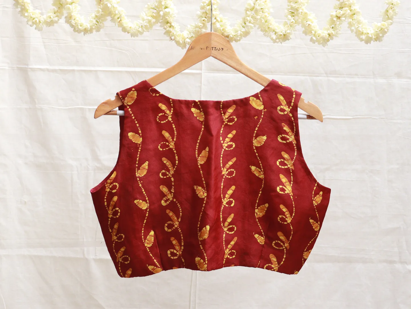 Merlot red soft silk, Batik blouse