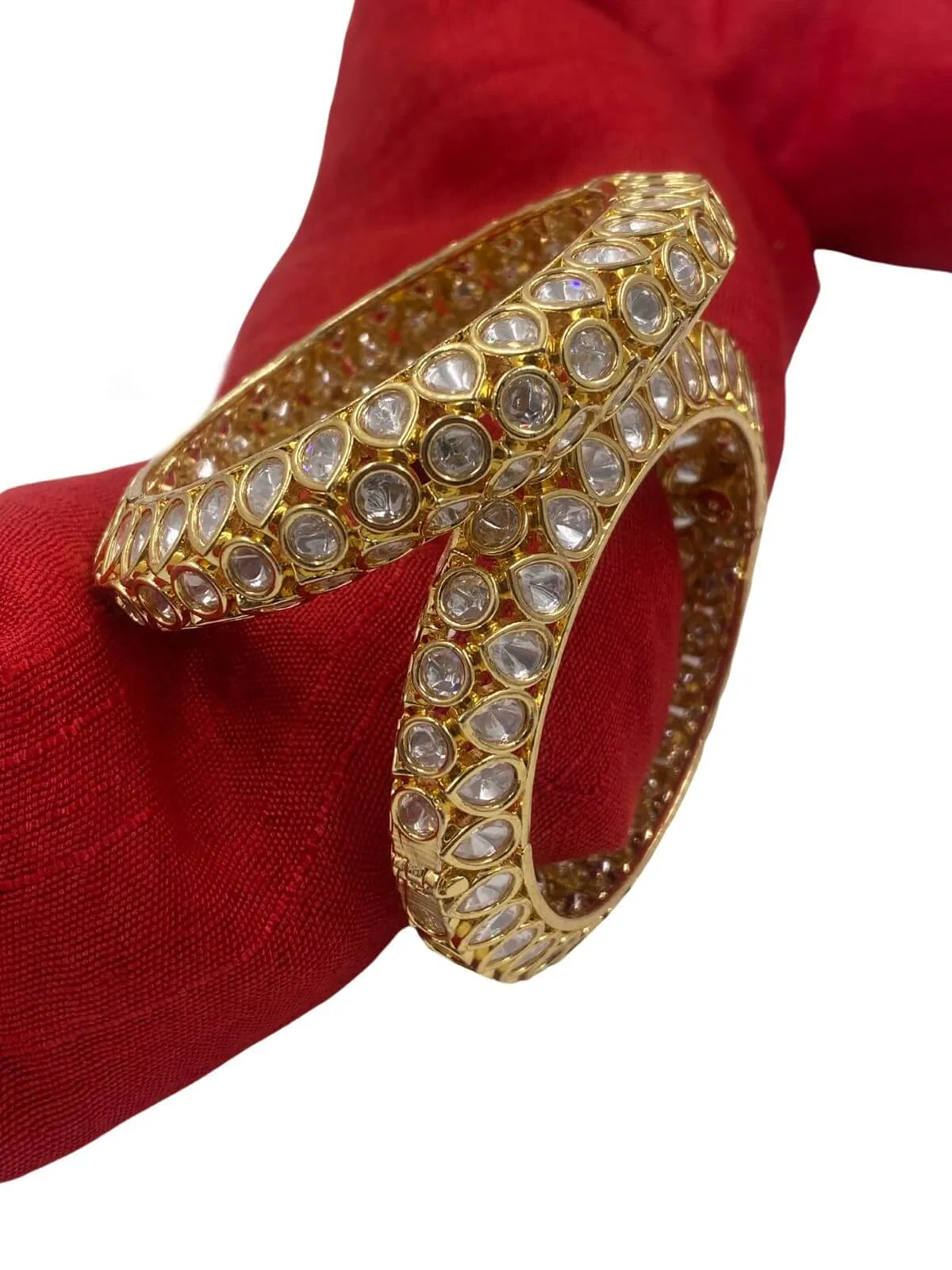 Gehna Shops Gold-Plated Polki Kundan Bangles for Weddings - Mohini Collection