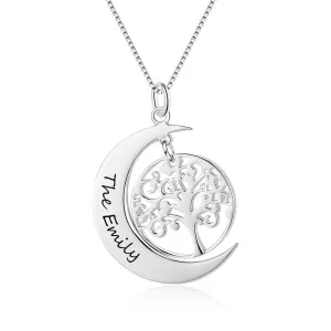 Moon Shape Tree Design Personalized Pendant