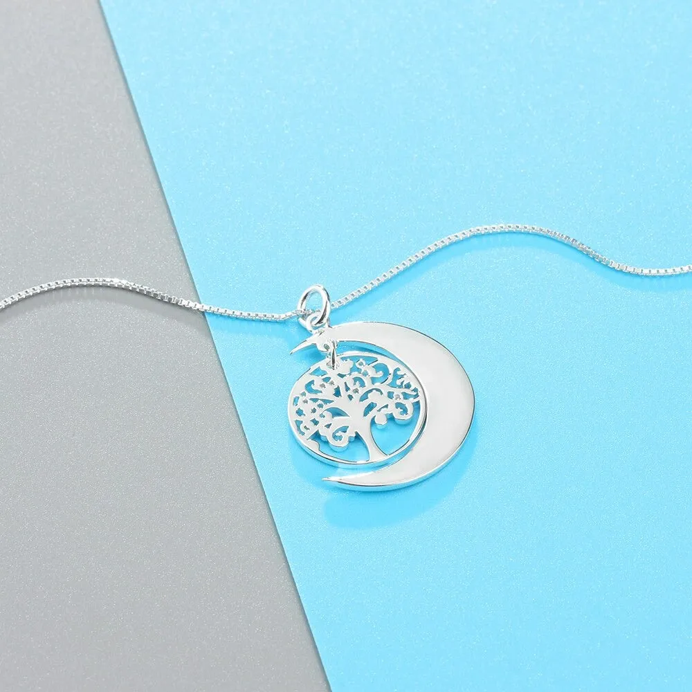 Moon Shape Tree Design Personalized Pendant