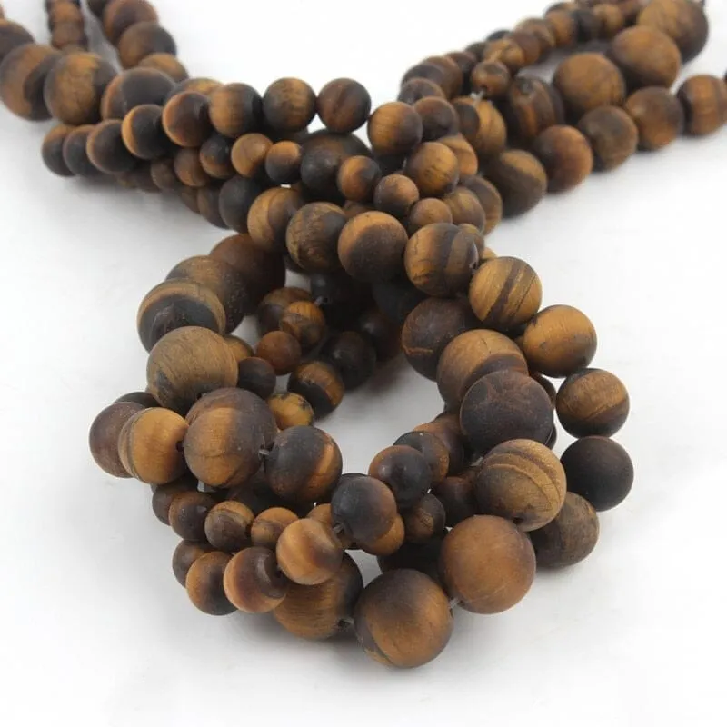 Natural Matte Stone Beads Round Yellow Tiger Eye Loose Bead Bracelet