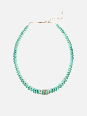 Pavé Diamond Opal Inlay Turquoise Beaded Necklace