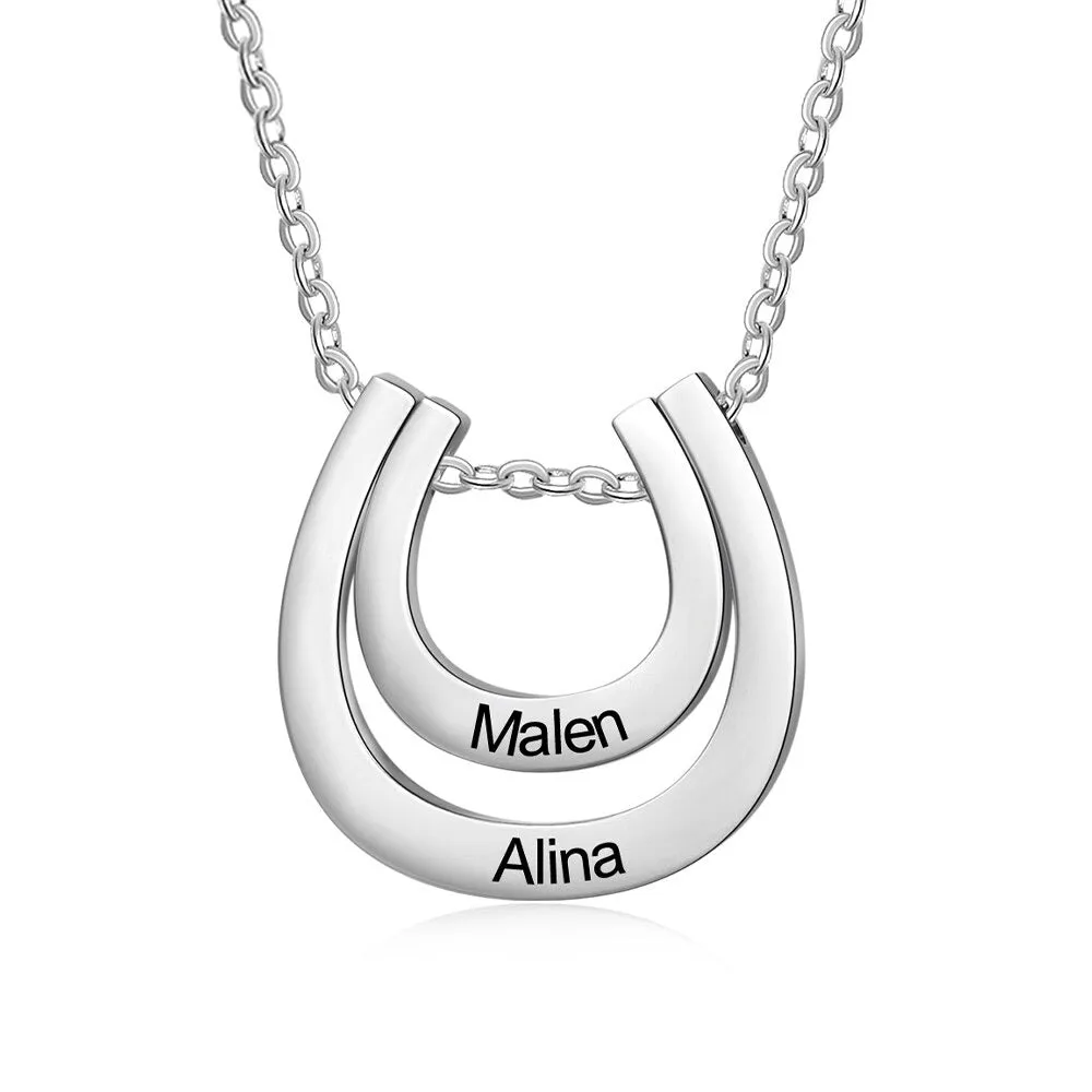 Personalized 2 Names Engraved Horseshoe Pendant