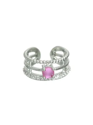 Pink Silver-Plated Ad-Studded Handcrafted Adjustable Finger Ring