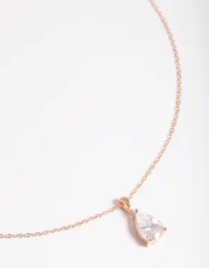 Elegant Rose Gold Plated Sterling Silver Necklace with Pear-Shaped Cubic Zirconia Pendant