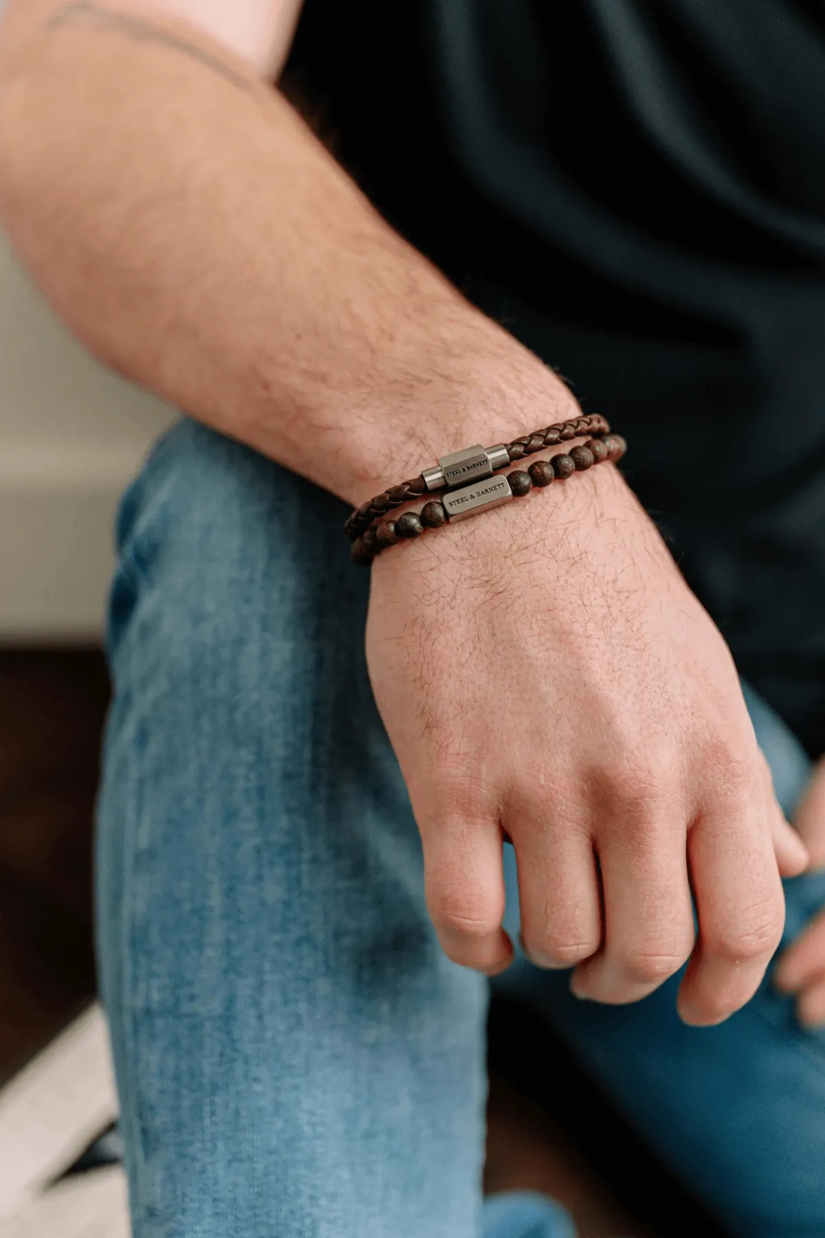 Silver Luke Landon Leather Bracelet