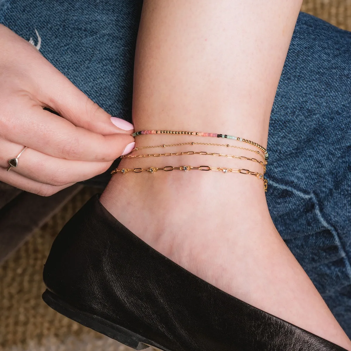 Solid Gold Beaded Anklet