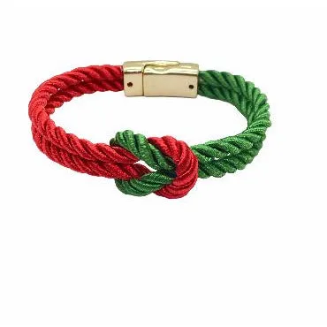 The Original Love Knot Satin Rope Bracelet- Red and Green