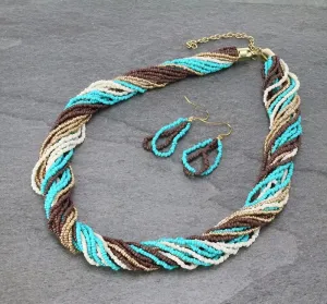 Twisted rope seed beaded necklace set