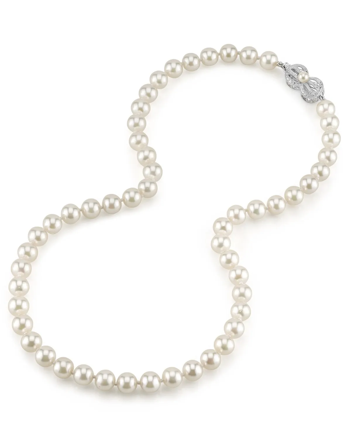 White Japanese Akoya Pearl Necklace, 7.5-8.0mm - AAA Quality