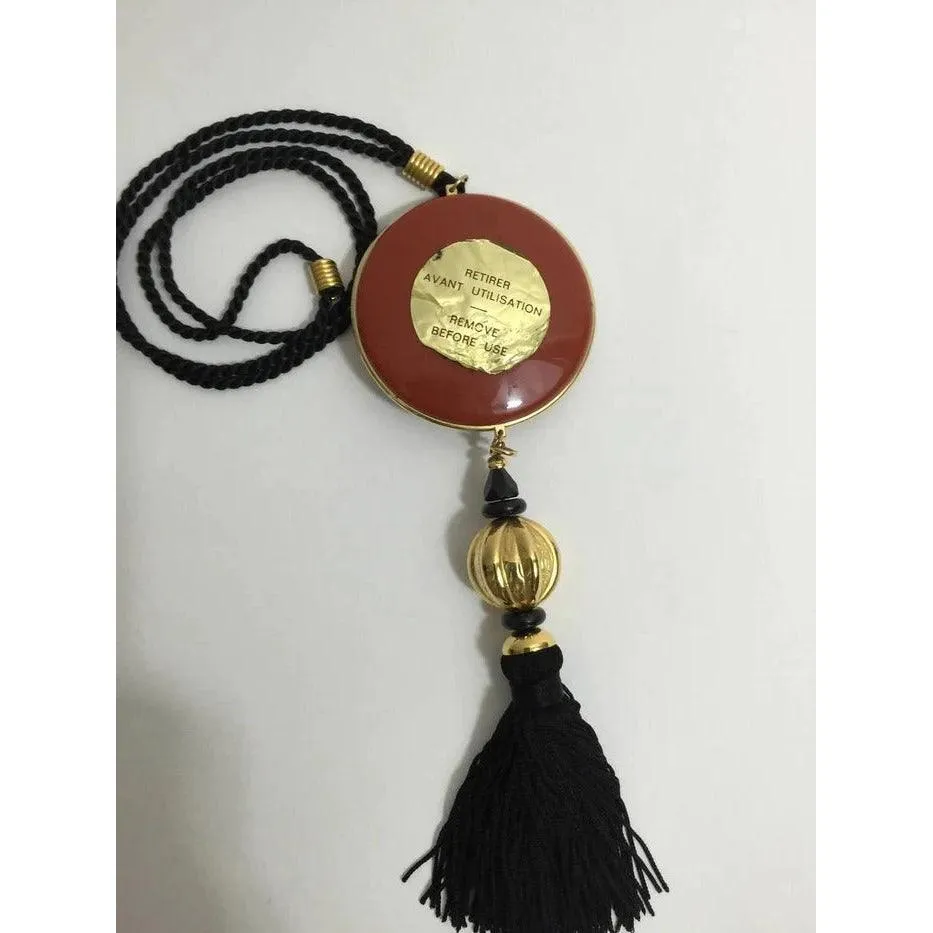 YVES SAINT LAURENT Vintage Opium Pendant & Gold Bead Black Tassel Necklace