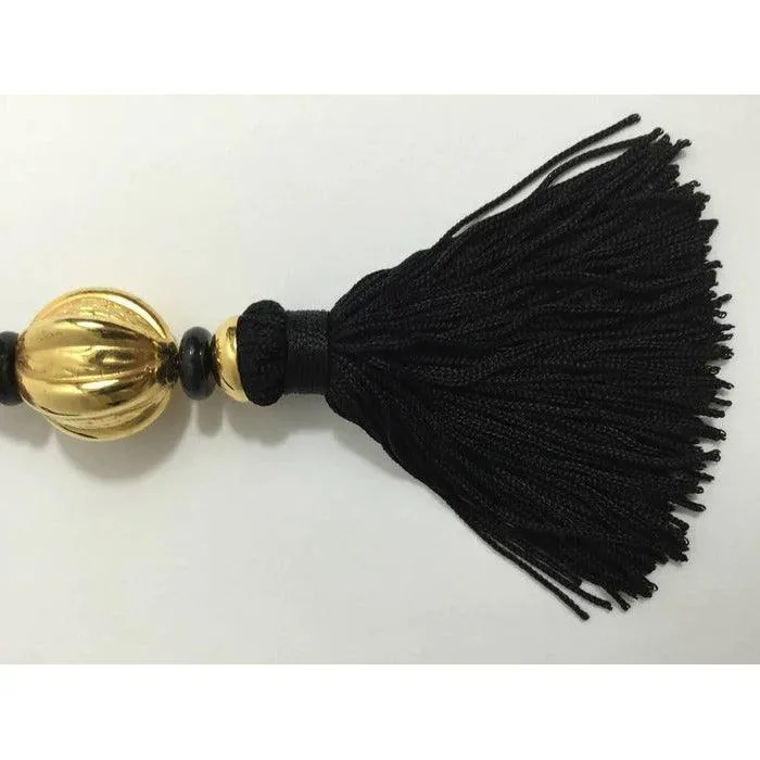 YVES SAINT LAURENT Vintage Opium Pendant & Gold Bead Black Tassel Necklace